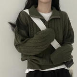 Caelie - Vintage Half Zipper Damen Pullover