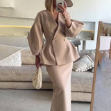 Isabella - Damen Zweiteiler mit Rock – Eleganter V-Ausschnitt-Blazer